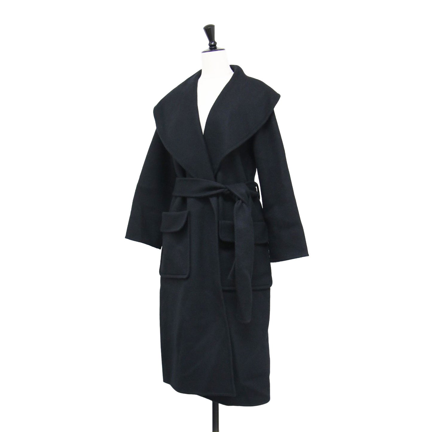 ウール リバー ガウン コート / ロング ショールカラー ベルト付き オーバーサイズ