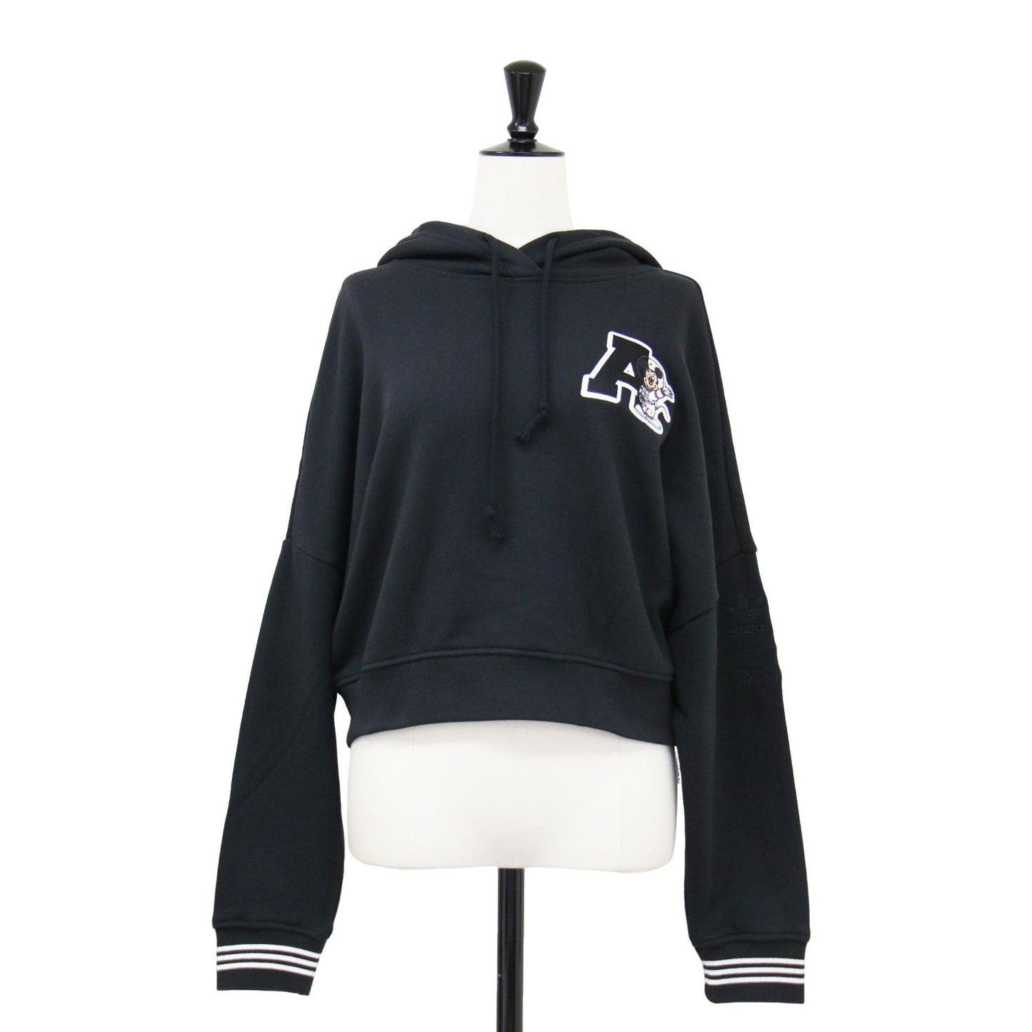 × Disney ショート丈 スウェット パーカー / フーディ プルオーバー ワッペン 長袖 裏毛 コットン