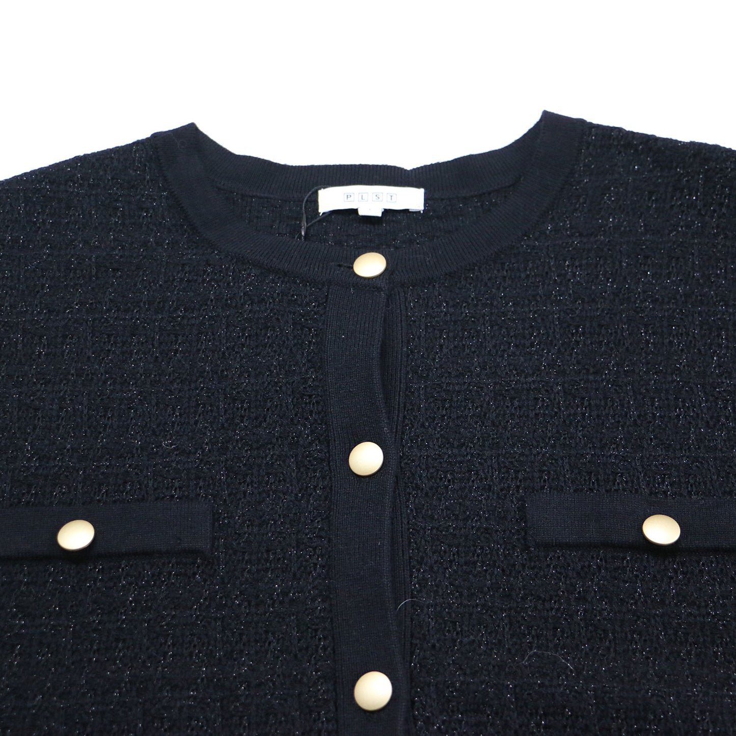 ツイード ニット カーデ スカート セットアップ / ノーカラー ロング丈 タイト 金ボタン フリンジ