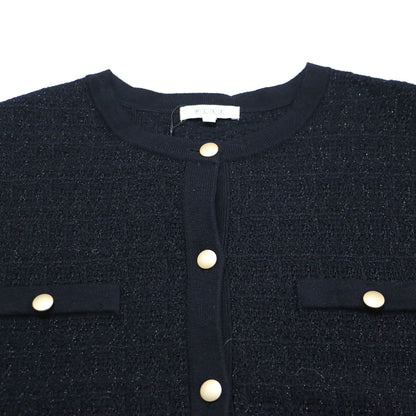 ツイード ニット カーデ スカート セットアップ / ノーカラー ロング丈 タイト 金ボタン フリンジ