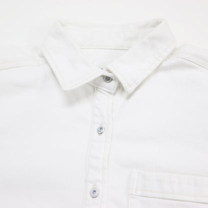 24春夏 オーバーサイズ デニム シャツ / 長袖 サイドスリット ストレッチ コットン