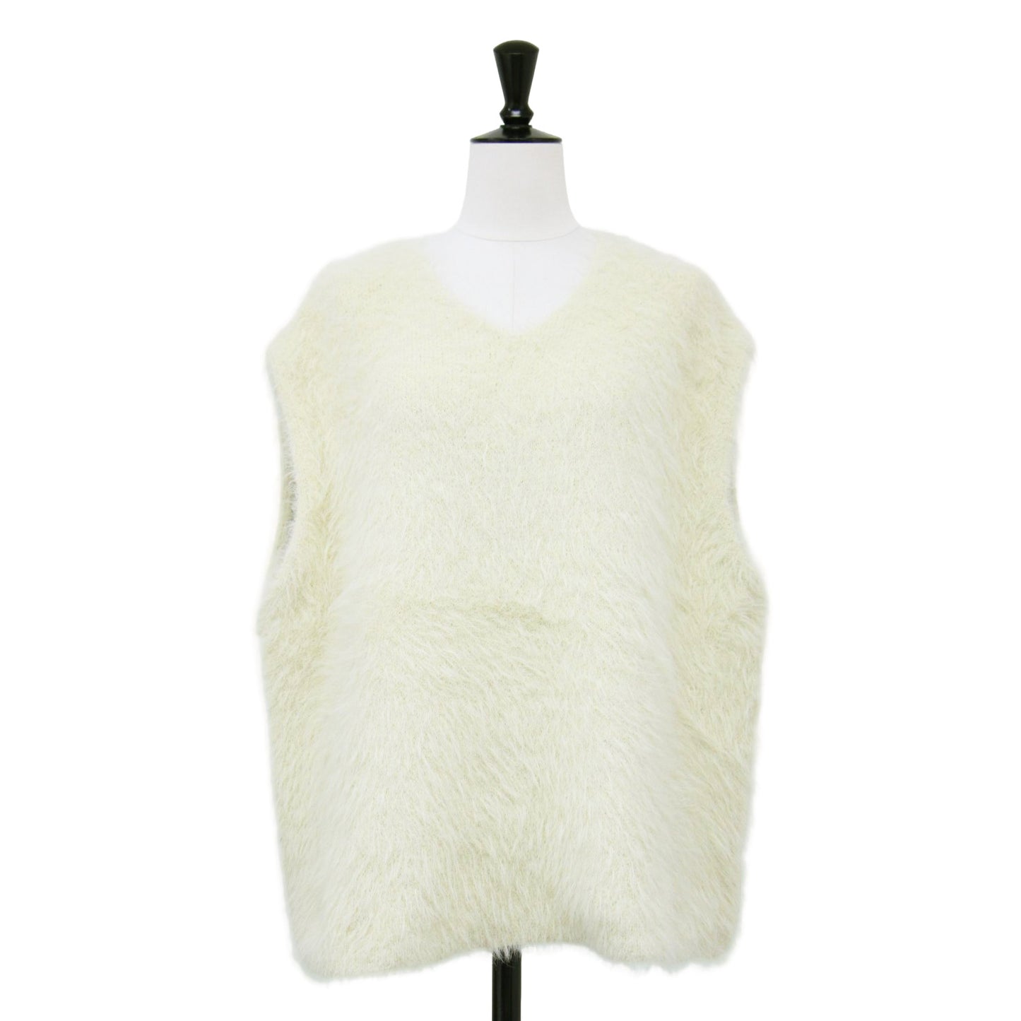 24秋冬 Ｖネック シャギー ニット ベスト / プルオーバー ノースリーブ ファー