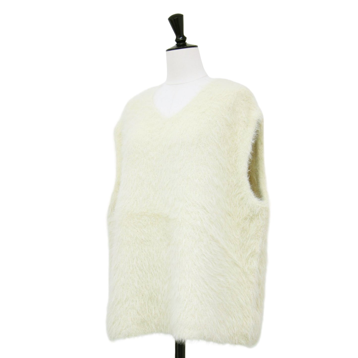 24秋冬 Ｖネック シャギー ニット ベスト / プルオーバー ノースリーブ ファー