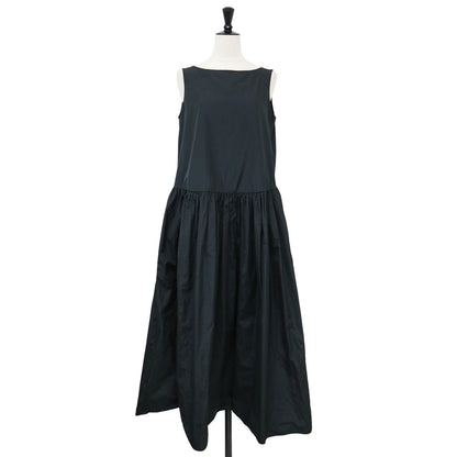 タフタ ボリューム ドレス / ワンピース ロング ボートネック ノースリーブ ギャザー Aライン