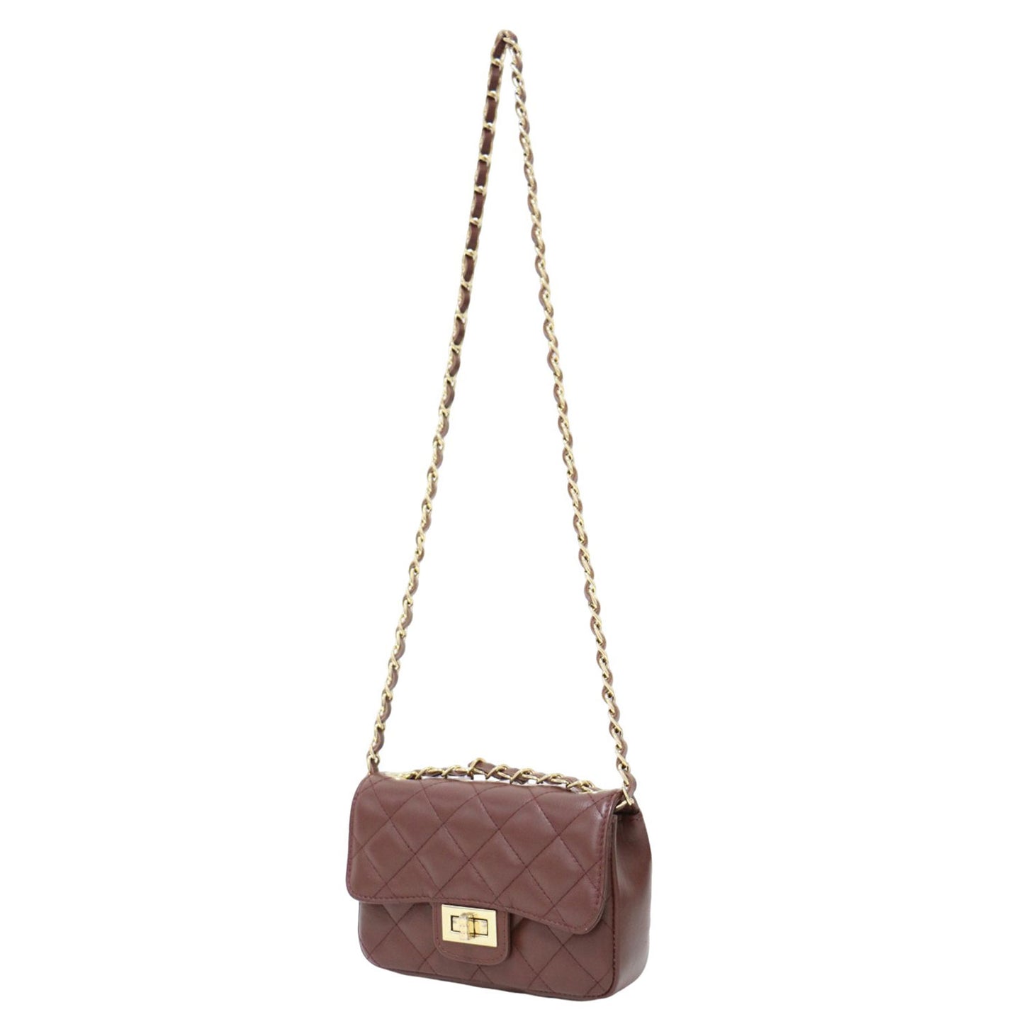 レザー キルティング チェーン ショルダー バッグ / フラップ クロスボディ 肩掛け 2WAY