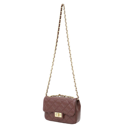 レザー キルティング チェーン ショルダー バッグ / フラップ クロスボディ 肩掛け 2WAY