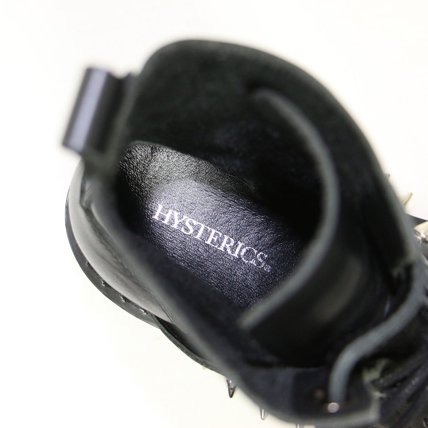 スタッズ コンバットブーツ / ショートブーツ ラウンドトゥ レースアップ ベルクロベルト ボリュームソール レザー