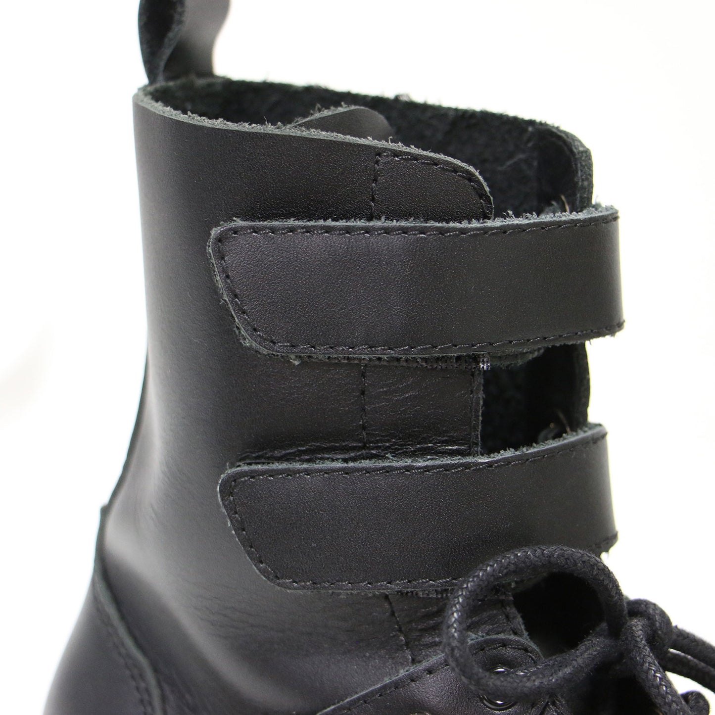 スタッズ コンバットブーツ / ショートブーツ ラウンドトゥ レースアップ ベルクロベルト ボリュームソール レザー