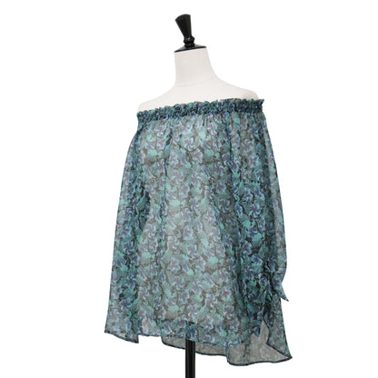 ブラック キャッツ フラワー 総柄 プルオーバー ブラウス / 7分袖 オフショルダー ギャザー 花柄 シフォン