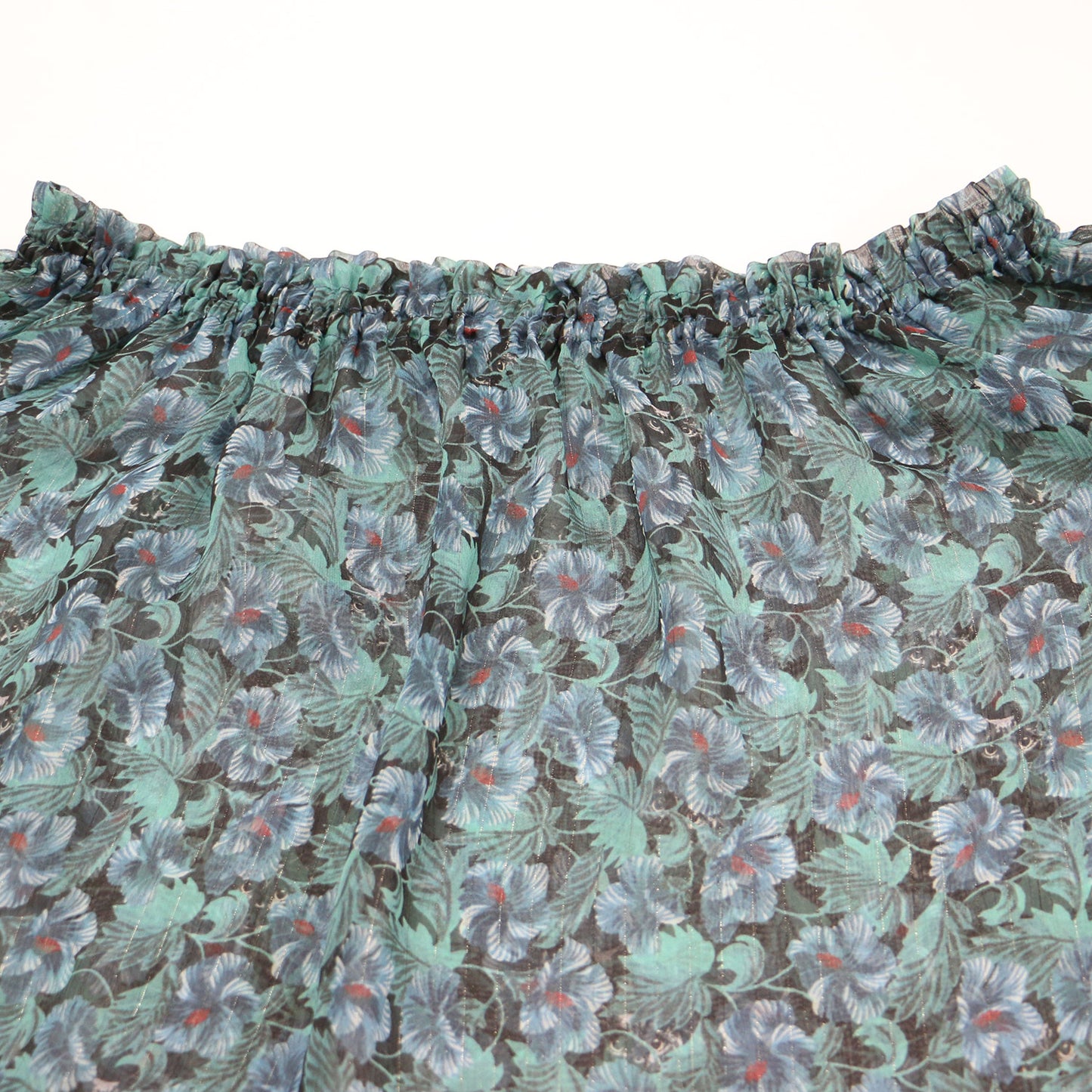 ブラック キャッツ フラワー 総柄 プルオーバー ブラウス / 7分袖 オフショルダー ギャザー 花柄 シフォン