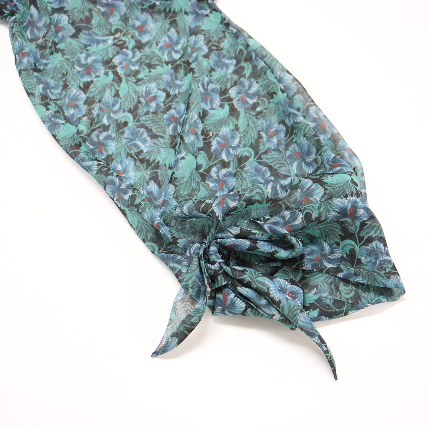 ブラック キャッツ フラワー 総柄 プルオーバー ブラウス / 7分袖 オフショルダー ギャザー 花柄 シフォン