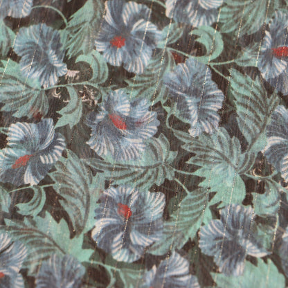 ブラック キャッツ フラワー 総柄 プルオーバー ブラウス / 7分袖 オフショルダー ギャザー 花柄 シフォン