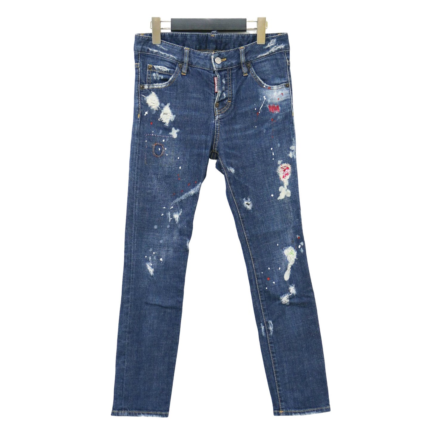 スキニー デニム パンツ / スリム ダメージ加工 ペイント加工 ストレッチ コットン