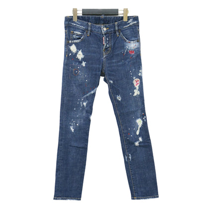 スキニー デニム パンツ / スリム ダメージ加工 ペイント加工 ストレッチ コットン