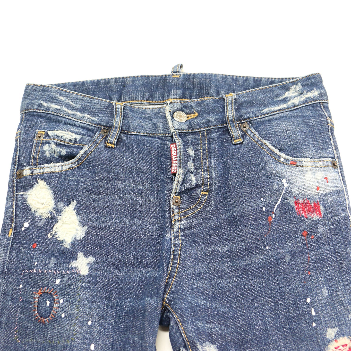 スキニー デニム パンツ / スリム ダメージ加工 ペイント加工 ストレッチ コットン