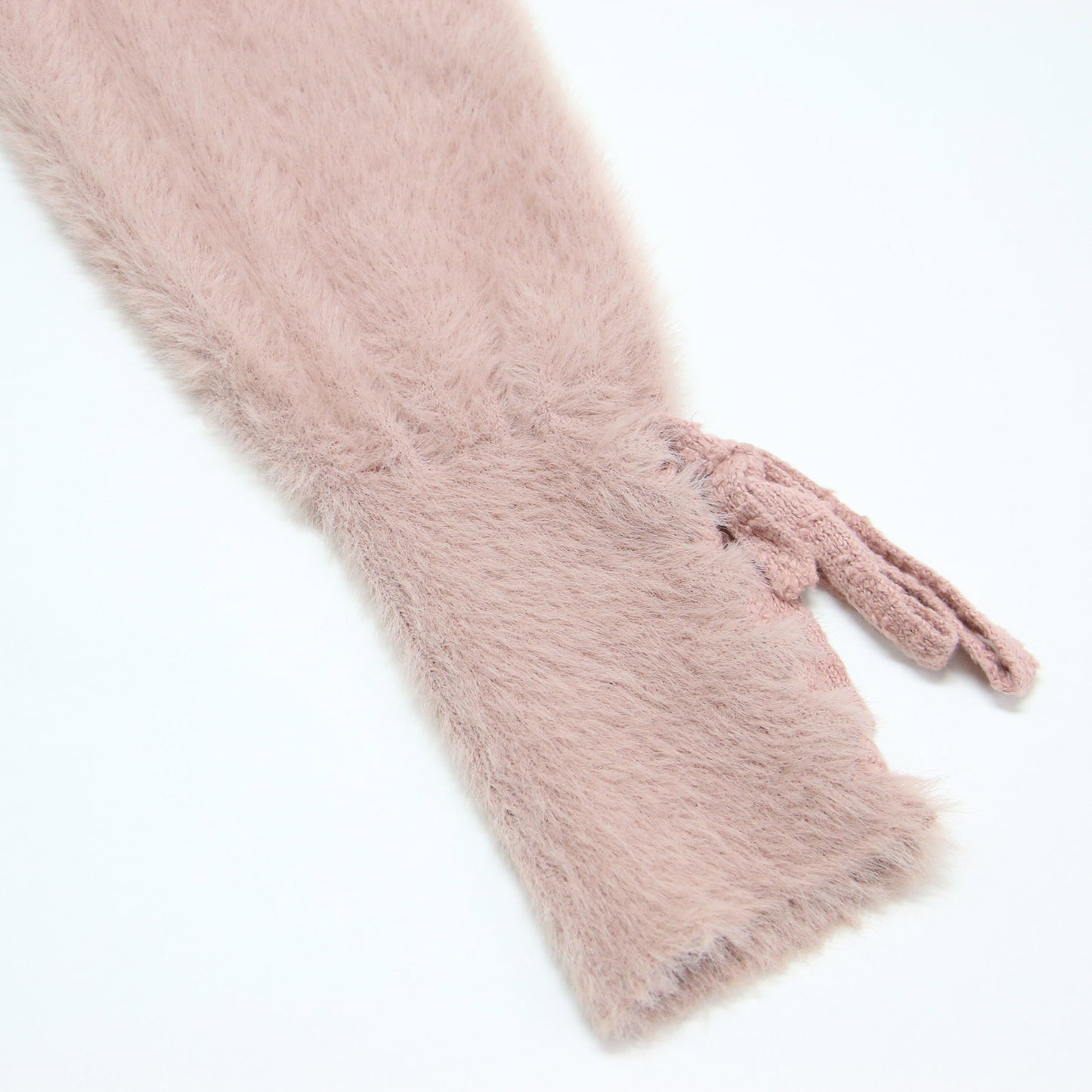 Vネック レースアップ カーディガン / ミドル丈 長袖 シャギー オーバーサイズ コットン