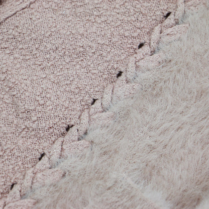 Vネック レースアップ カーディガン / ミドル丈 長袖 シャギー オーバーサイズ コットン