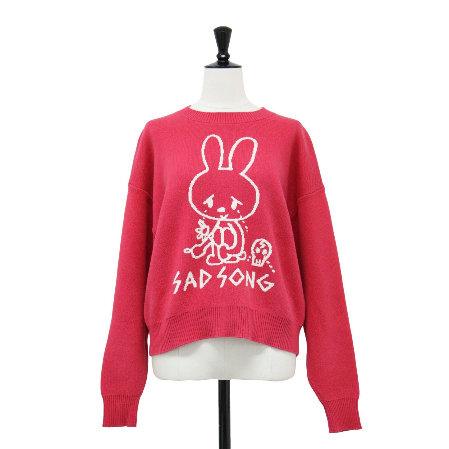 24春夏 ウサギ柄 ダブルジャガード プルオーバー ニット / SAD SONG ショート丈 長袖 クルーネック コットン