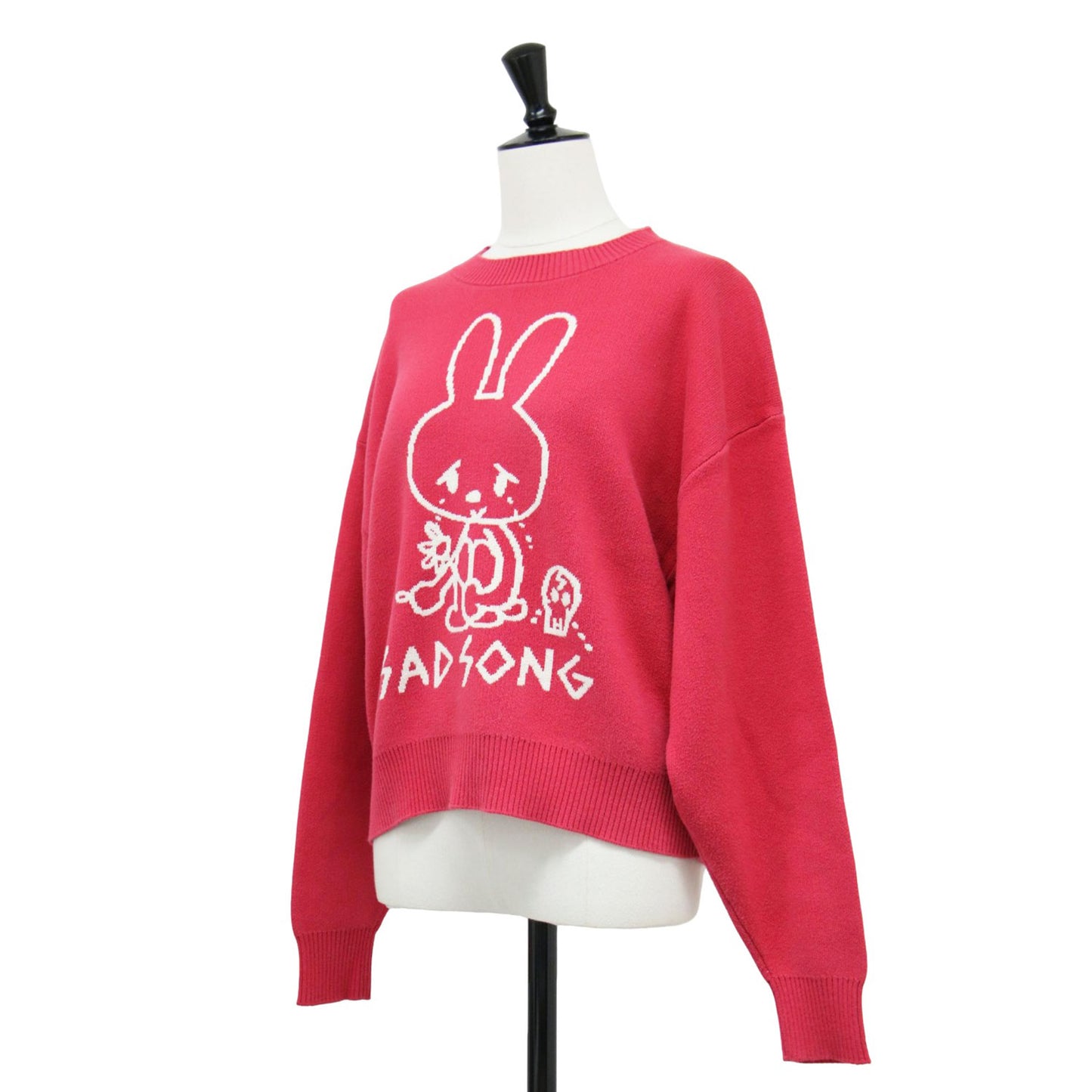 24春夏 ウサギ柄 ダブルジャガード プルオーバー ニット / SAD SONG ショート丈 長袖 クルーネック コットン