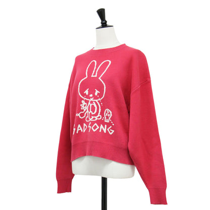 24春夏 ウサギ柄 ダブルジャガード プルオーバー ニット / SAD SONG ショート丈 長袖 クルーネック コットン