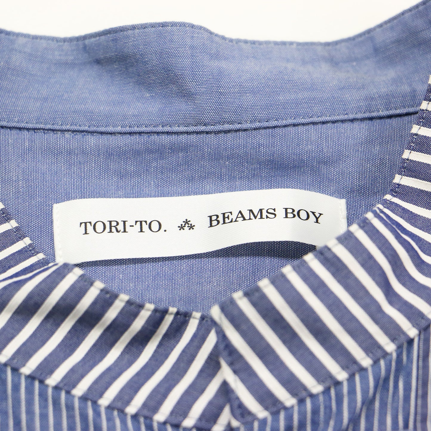 × TORI-TO チャイナ シャツ / チュニック 長袖 バンドカラー ストライプ パッチワーク コットン