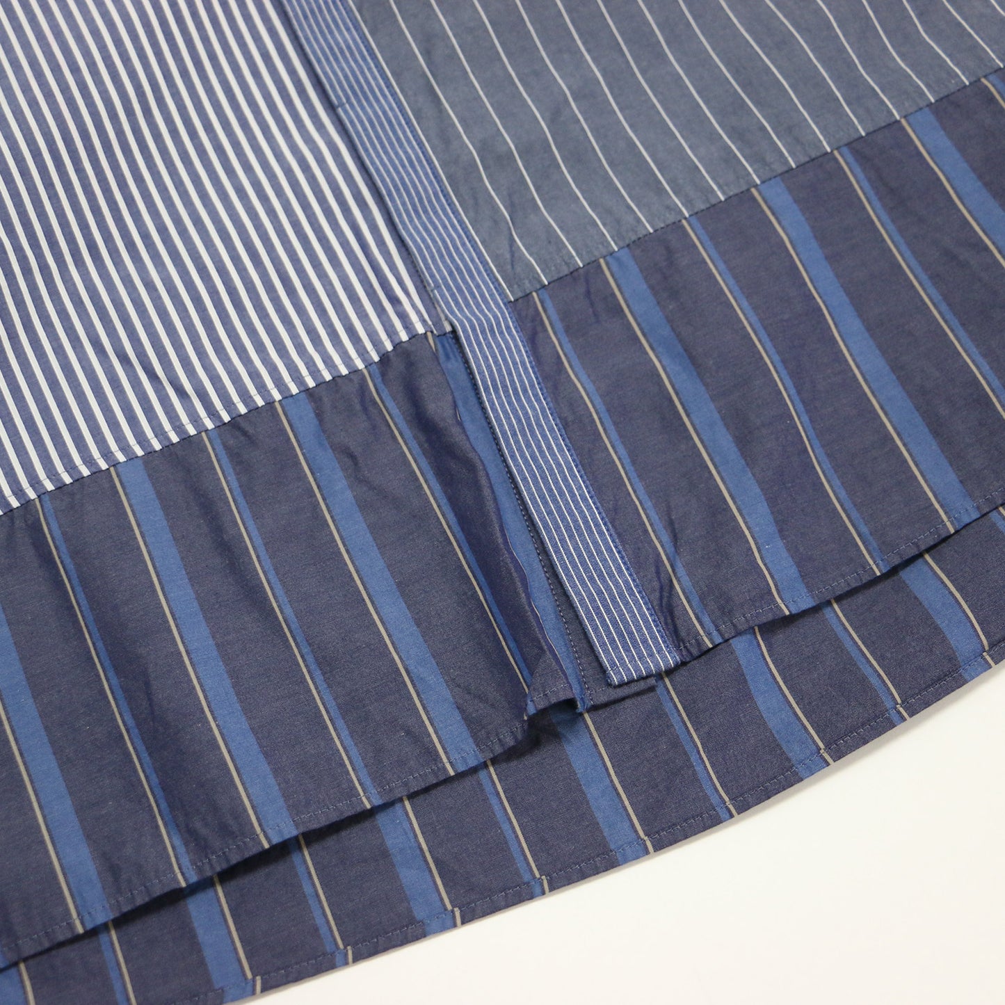 × TORI-TO チャイナ シャツ / チュニック 長袖 バンドカラー ストライプ パッチワーク コットン