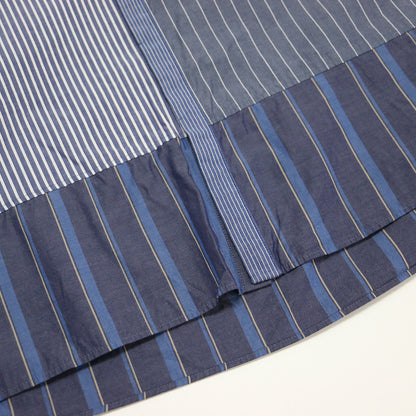 × TORI-TO チャイナ シャツ / チュニック 長袖 バンドカラー ストライプ パッチワーク コットン