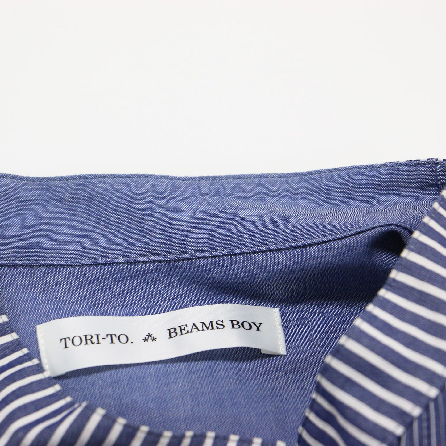 × TORI-TO チャイナ シャツ / チュニック 長袖 バンドカラー ストライプ パッチワーク コットン