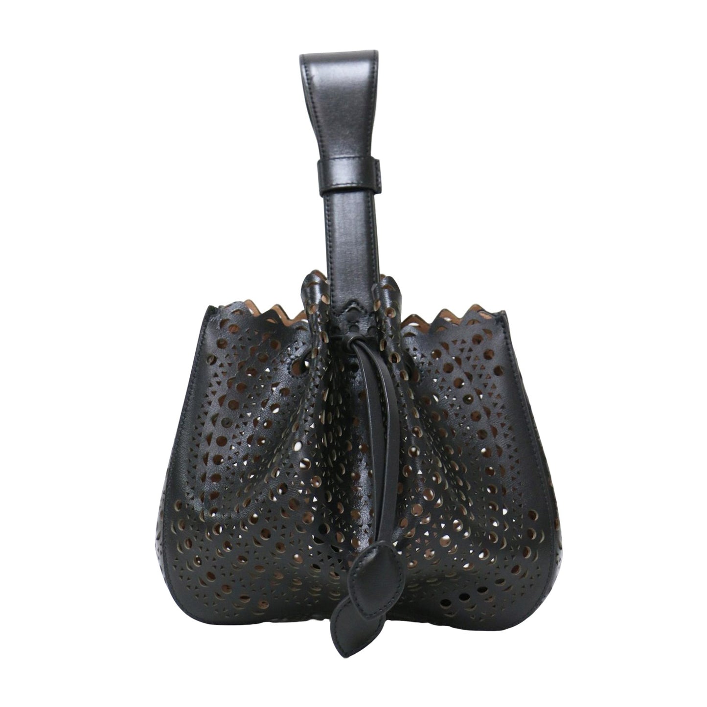 カッティング レザー ハンドバッグ / ROSE MARIE ワンハンドル リストストラップ 巾着型