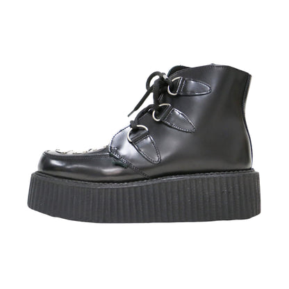 × UNDERGROUND(R) 別注 メタルパーツ付き レザー ショートブーツ / BLACK LEATHER BOOTS WITH METAL PLATES レースアップ 厚底