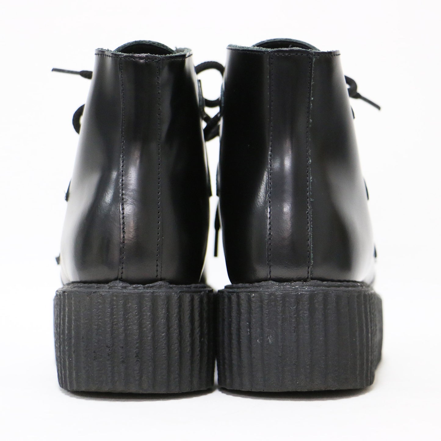 × UNDERGROUND(R) 別注 メタルパーツ付き レザー ショートブーツ / BLACK LEATHER BOOTS WITH METAL PLATES レースアップ 厚底