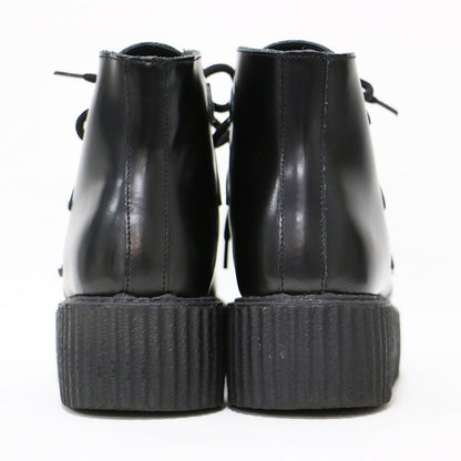 × UNDERGROUND(R) 別注 メタルパーツ付き レザー ショートブーツ / BLACK LEATHER BOOTS WITH METAL PLATES レースアップ 厚底