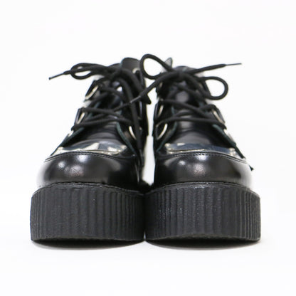 × UNDERGROUND(R) 別注 メタルパーツ付き レザー ショートブーツ / BLACK LEATHER BOOTS WITH METAL PLATES レースアップ 厚底