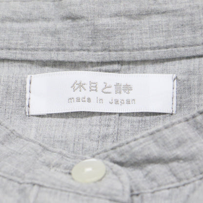 コットン シャンブレー ワイド シャツ / ブラウス 長袖 バンドカラー
