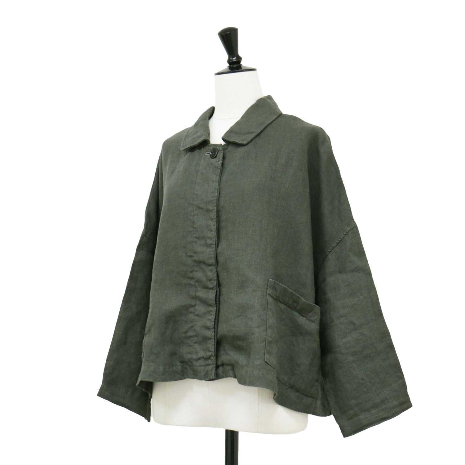 ★bisque by nest Robe(ビスク　バイ　ネストローブ）★リネン（麻）100％　半袖ワンピース　水色　襟取り外し可能 ビスクバイネストローブ bisque by nest Robe ジャケット