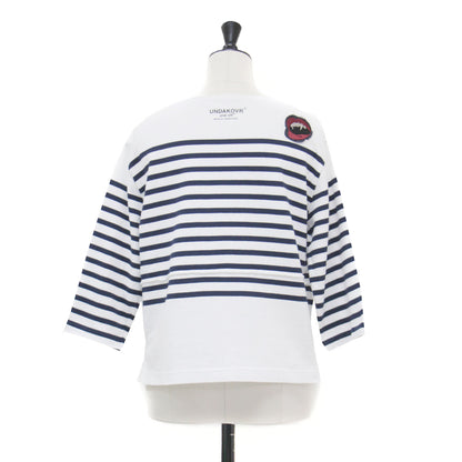 25春夏 伊勢丹新宿店限定 リメイク ボーダー Tシャツ / カットソー バスクシャツ 七分袖 ボートネックビーズ刺繍 コットン