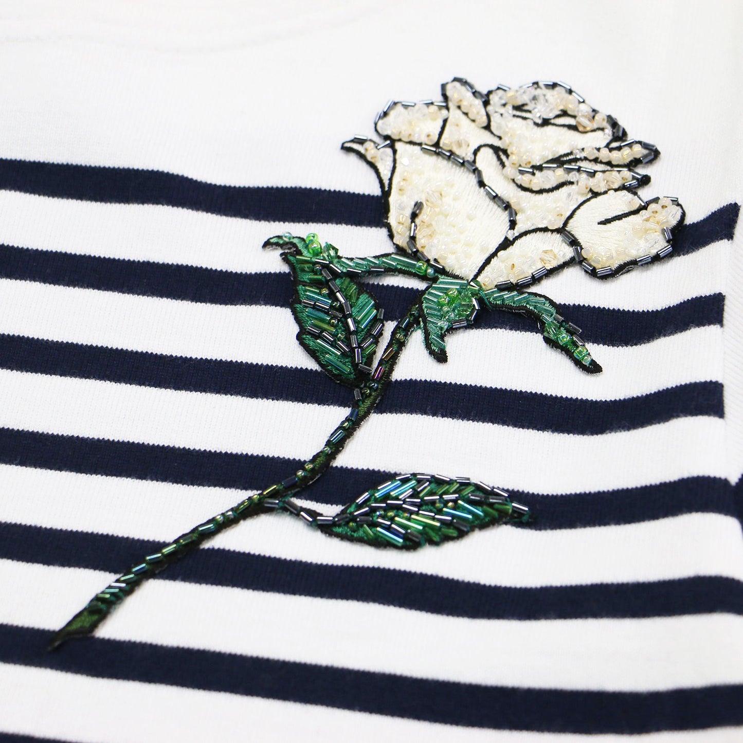 25春夏 伊勢丹新宿店限定 リメイク ボーダー Tシャツ / カットソー バスクシャツ 七分袖 ボートネックビーズ刺繍 コットン