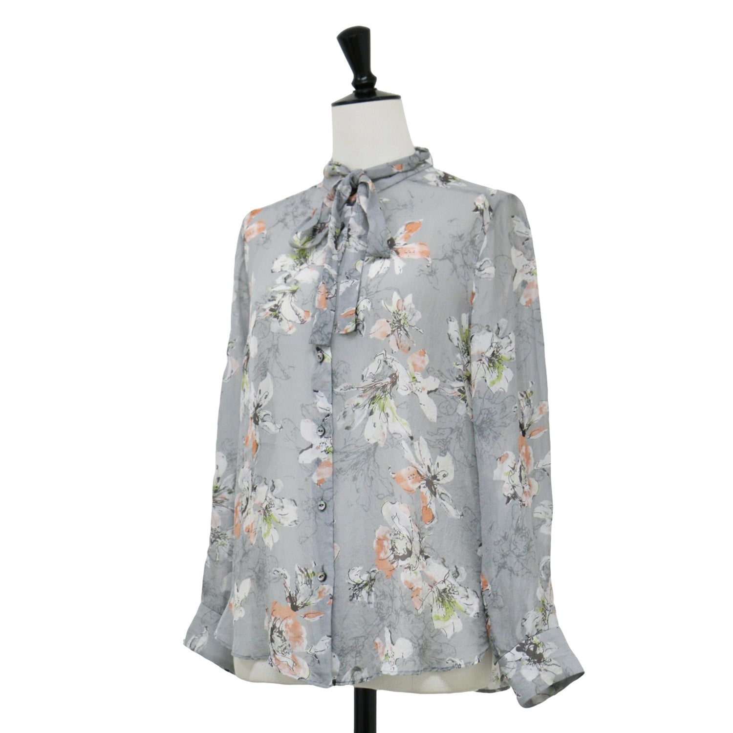 美品✨ドゥロワー　シルク　ジャガードボウブラウス　ボウタイ　ブラウス セール】 コットンシルクサテン ワイドボウタイブラウス