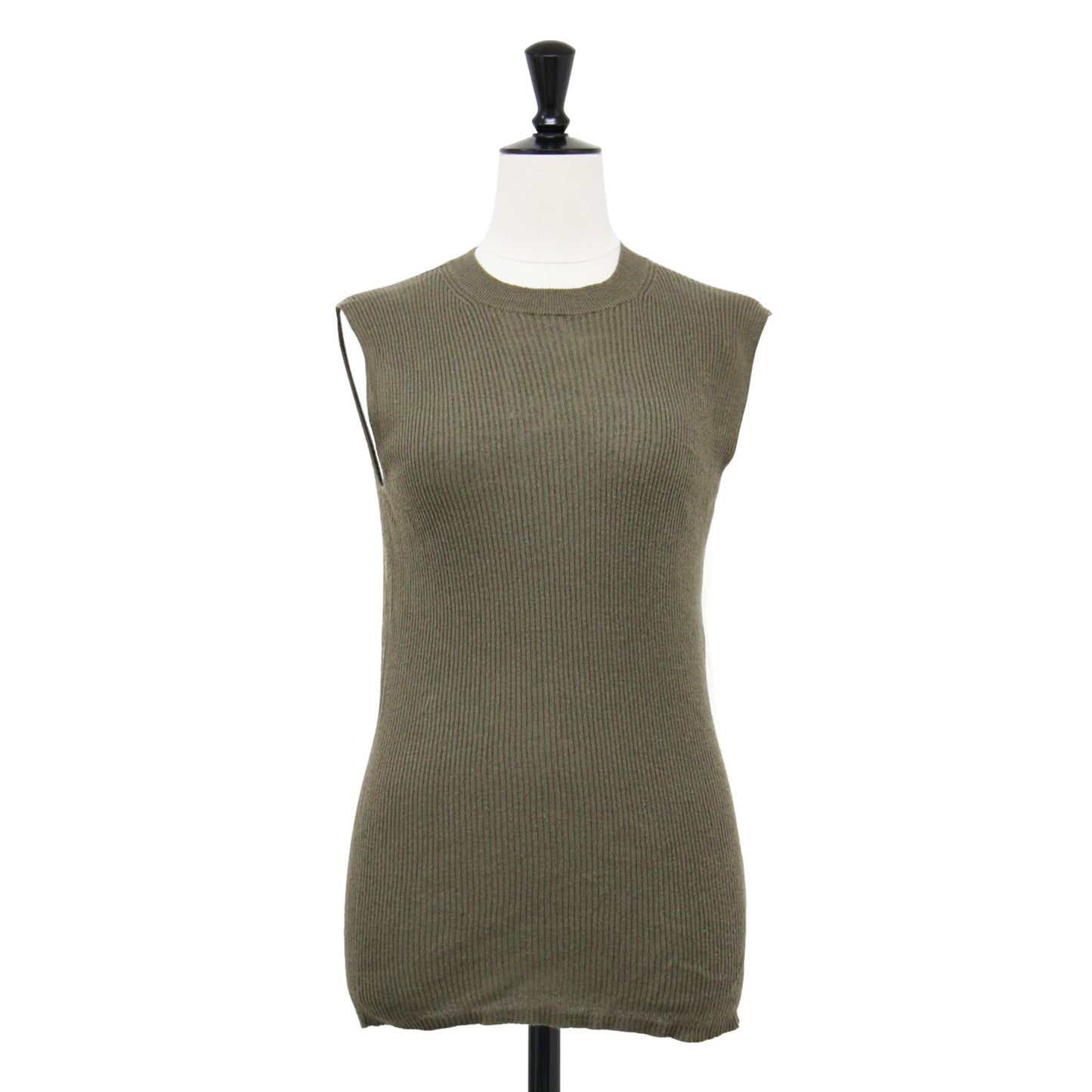 20春夏 ノースリーブ リブ ニット / クルーネック コットン リネン