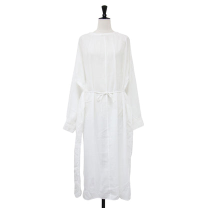 コットン ボリューム ワンピース / ロング丈 長袖 ノーカラー