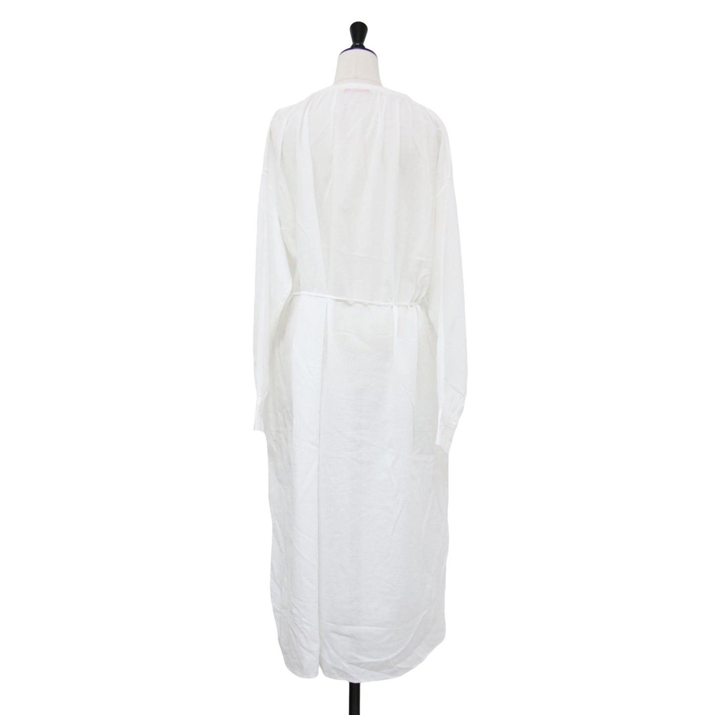 コットン ボリューム ワンピース / ロング丈 長袖 ノーカラー