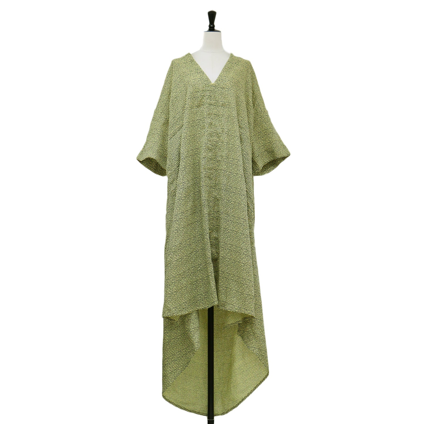 24春夏 ボーダー ロング ワンピース / dimi tangelo linen dress 半袖 Vネック バックオープン スリット リネン