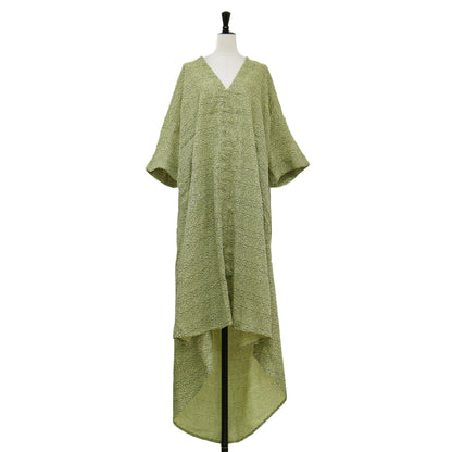 24春夏 ボーダー ロング ワンピース / dimi tangelo linen dress 半袖 Vネック バックオープン スリット リネン