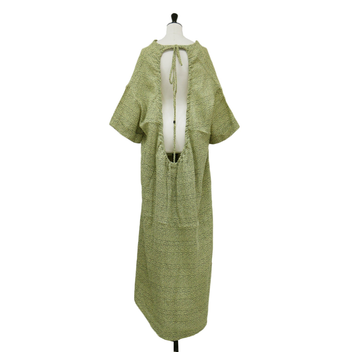 24春夏 ボーダー ロング ワンピース / dimi tangelo linen dress 半袖 Vネック バックオープン スリット リネン