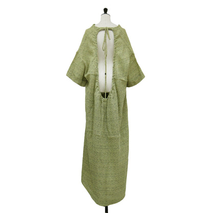 24春夏 ボーダー ロング ワンピース / dimi tangelo linen dress 半袖 Vネック バックオープン スリット リネン