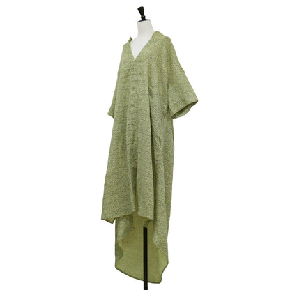 24春夏 ボーダー ロング ワンピース / dimi tangelo linen dress 半袖 Vネック バックオープン スリット リネン