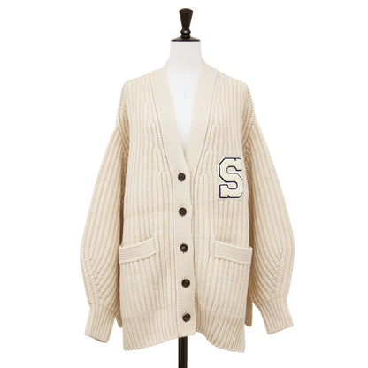 22秋冬 レターマン ビッグ カーディガン / ニット ミドル丈 長袖 ワッペン ローゲージ ウール