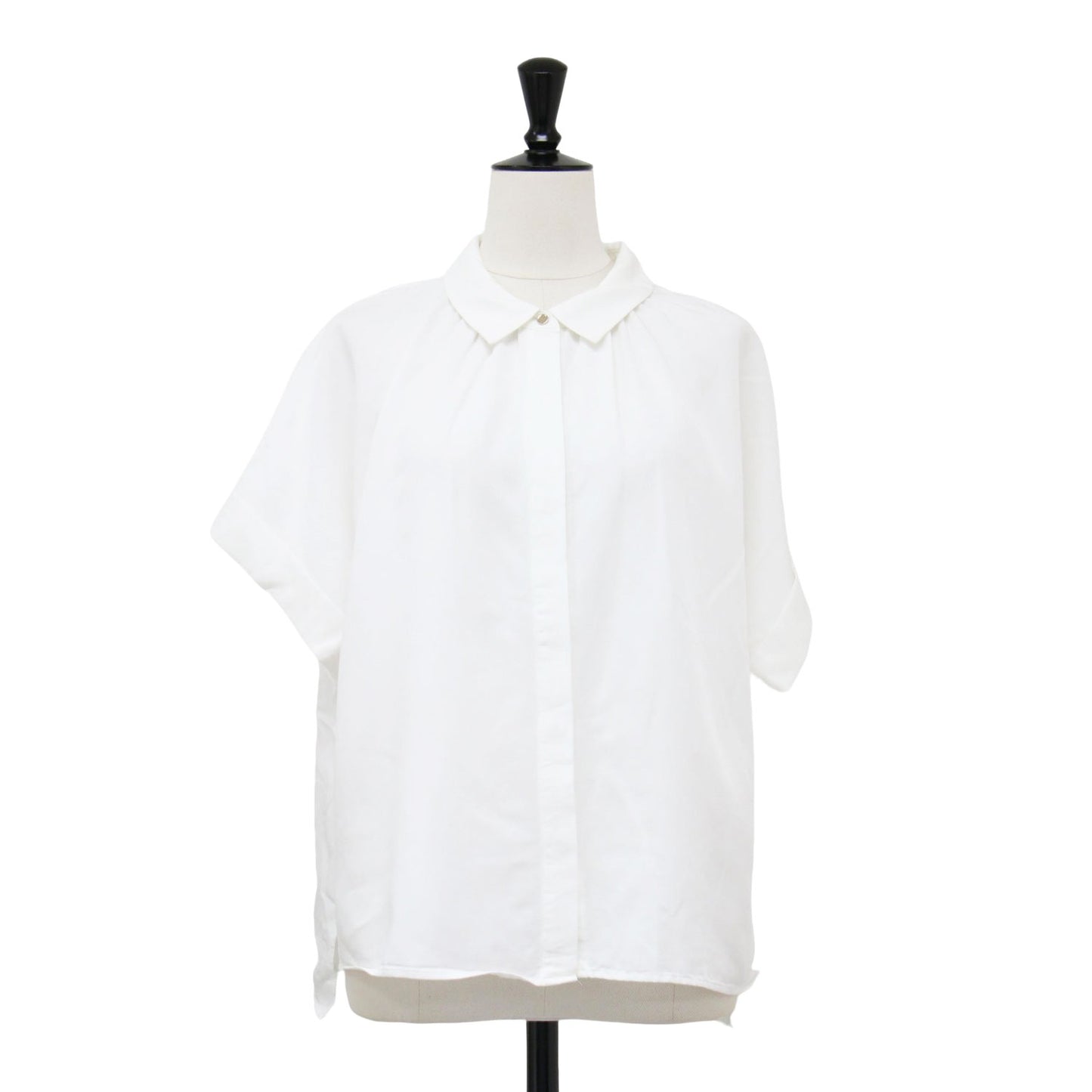 24春夏 襟付き ワイド ショートスリーブ シャツ / ブラウス 半袖 スリット 接触冷感