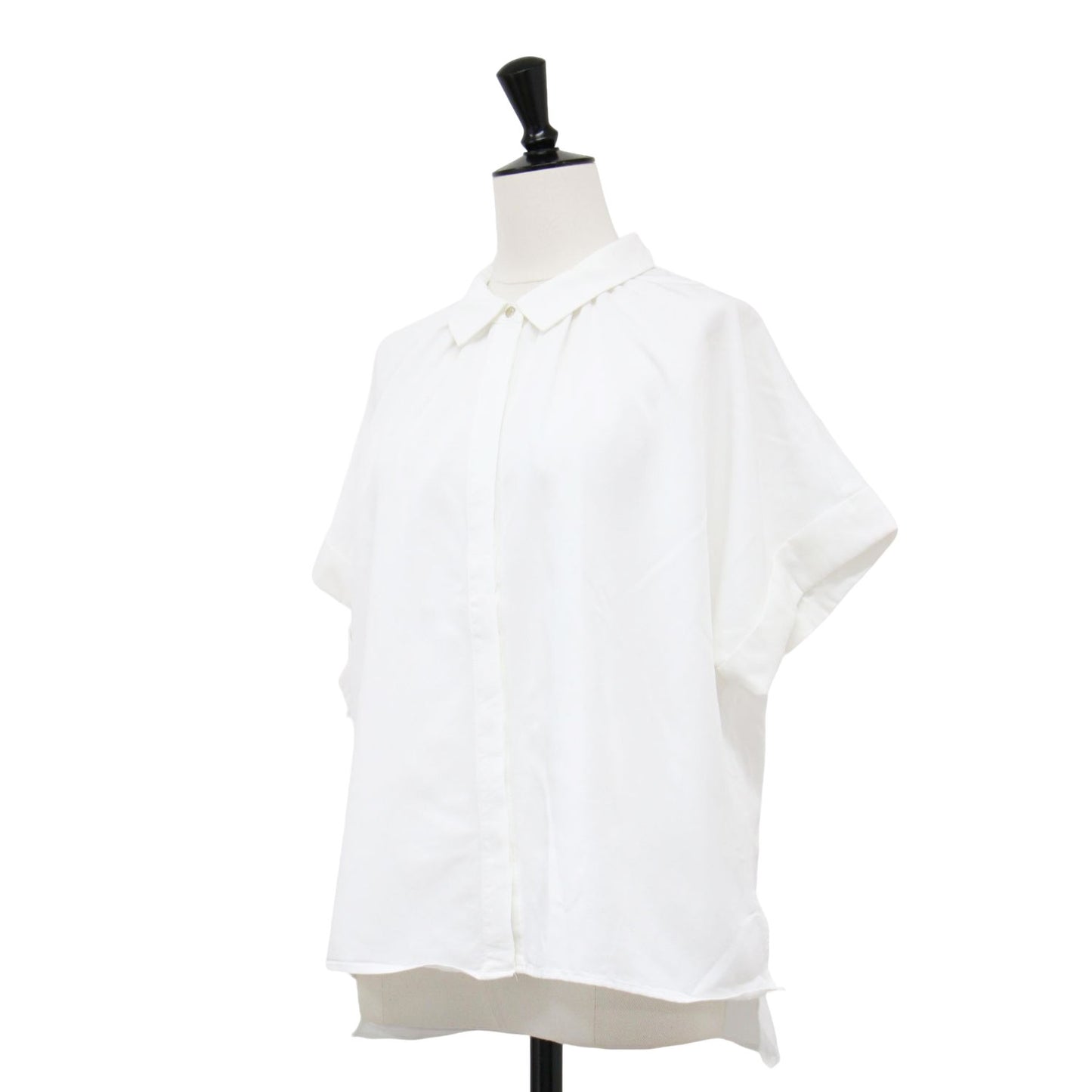 24春夏 襟付き ワイド ショートスリーブ シャツ / ブラウス 半袖 スリット 接触冷感