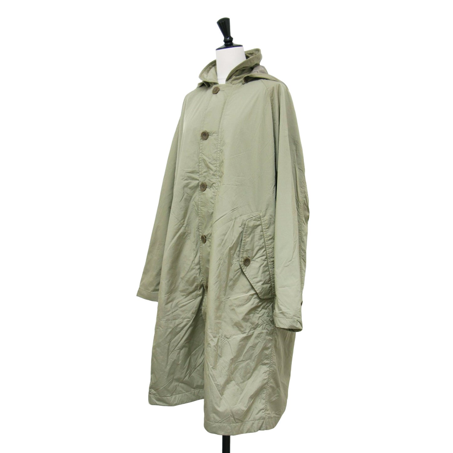 Koma Thermo ナイロン タフタ モッズコート / ロング フード付き ラグランスリーブ 中綿